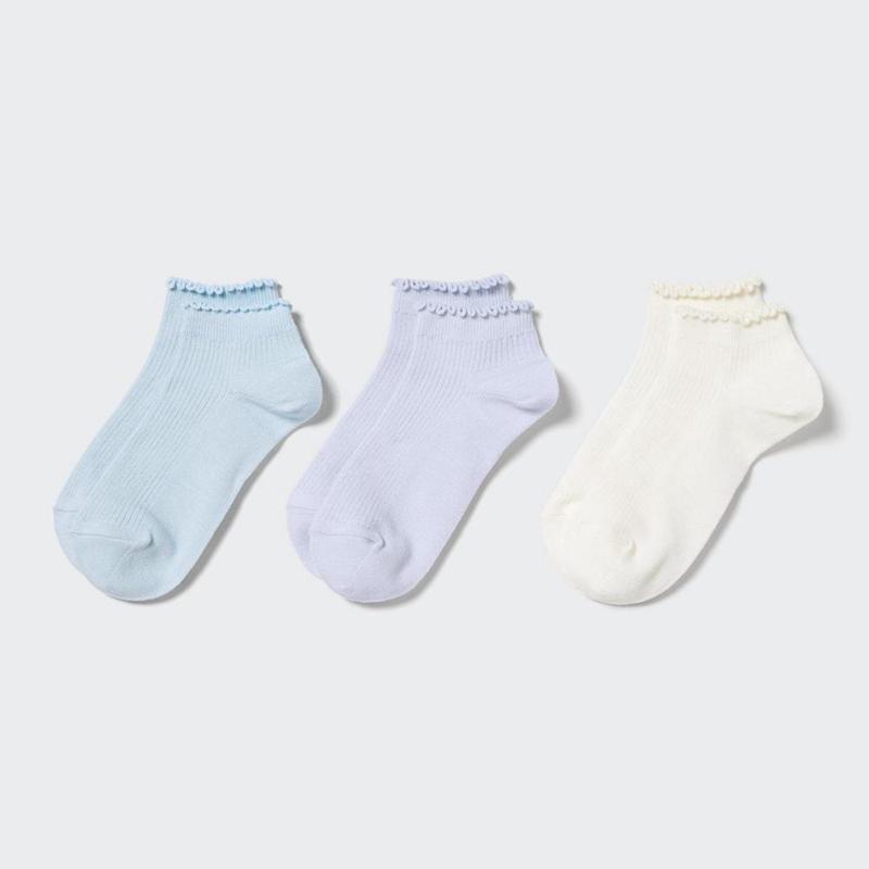 Uniqlo Short (Ribbed, Mellow Stitch, 3 Pairs) Kids\' Socks Light Blue  US |  KXWJ-23517