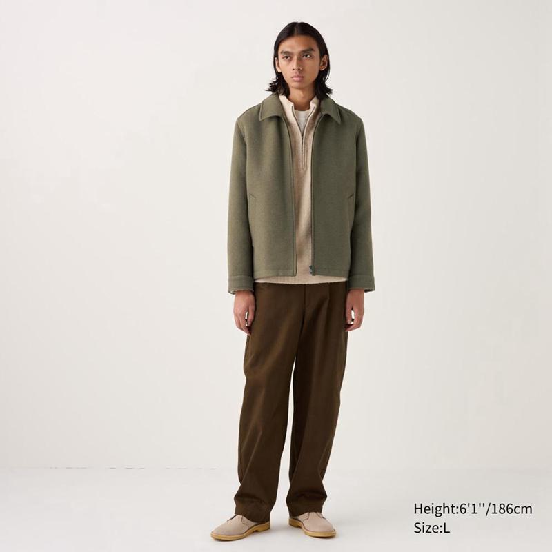 Uniqlo Single Collar Short Blouson Men Jackets Khaki  US |  YMGA-41598