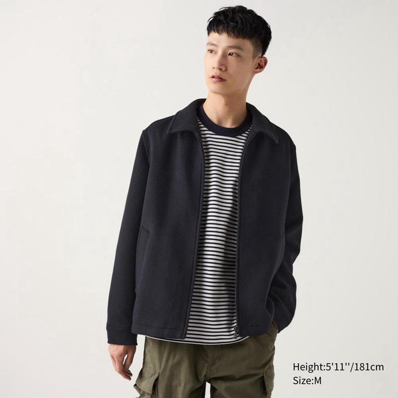 Uniqlo Single Collar Short Blouson Men Jackets Navy  US |  PVCK-52301