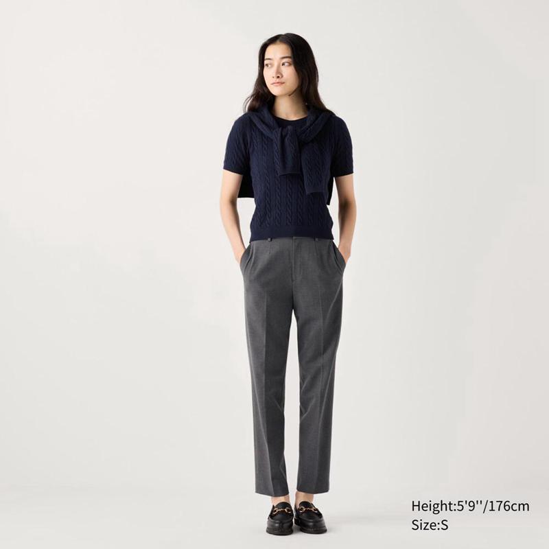 Uniqlo Smart Ankle (Check, Long) Women Trousers Brown  US |  HOZL-09634