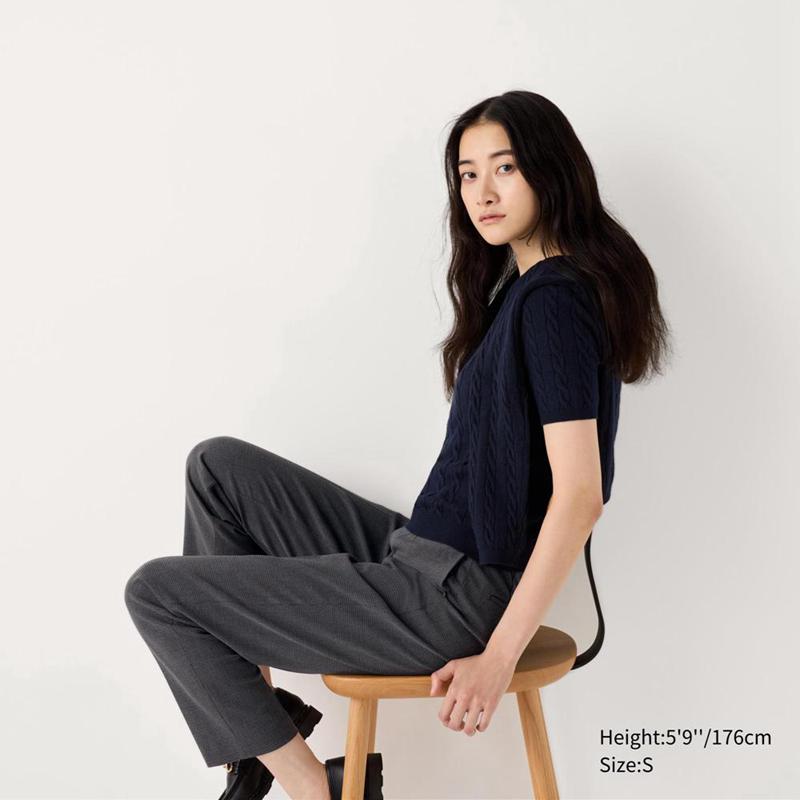 Uniqlo Smart Ankle (Check, Long) Women Trousers Dark Grey  US |  JMYW-41925