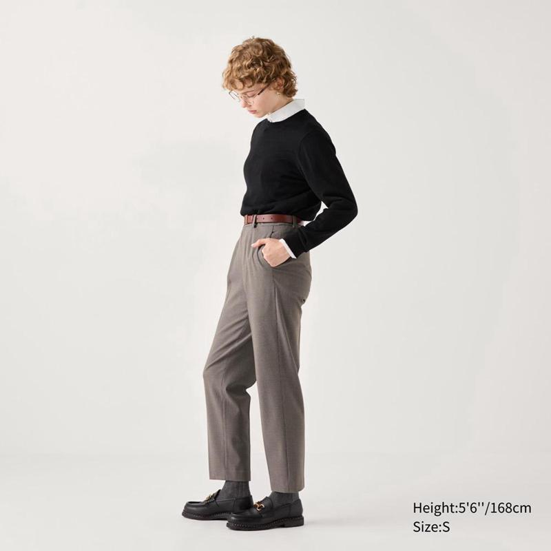 Uniqlo Smart Ankle (Check) Women Trousers Dark Grey  US |  JRDT-72169