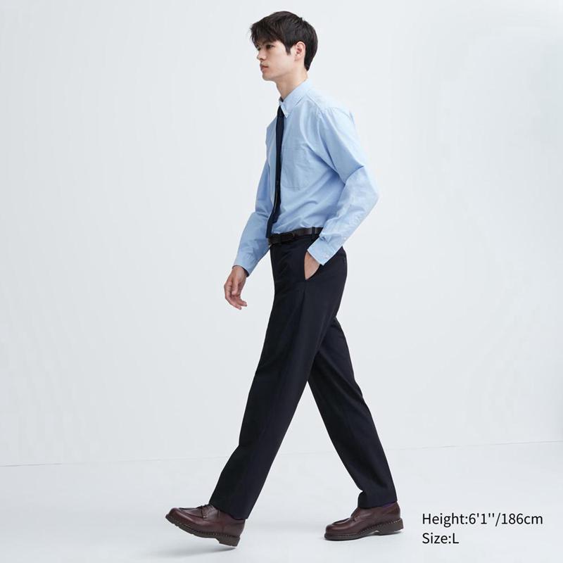 Uniqlo Smart Wool-Like Ankle Length (Long) Men Trousers Navy  US |  PQOB-97260