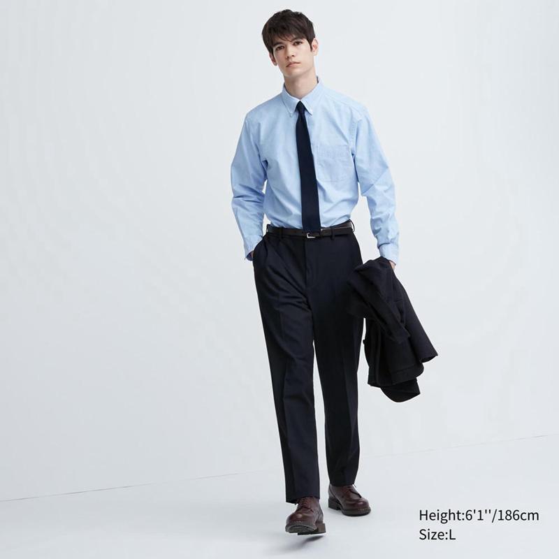 Uniqlo Smart Wool-Like Ankle Length (Long) Men Trousers Navy  US |  PQOB-97260