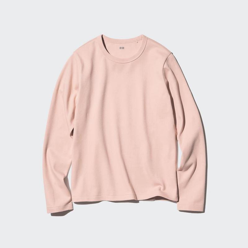 Uniqlo Smooth Cotton Stretch Crew Neck Long Sleeve Women T-Shirts Pink  US |  RPJF-24715