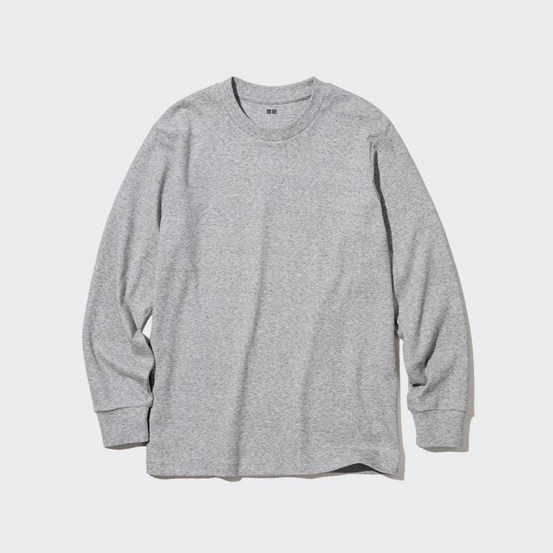 Uniqlo Soft Brushed Cotton Crew Neck Long Sleeved Men T-Shirt Grey  US |  BOTD-02974