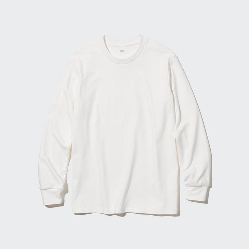 Uniqlo Soft Brushed Cotton Crew Neck Long Sleeved Men T-Shirt White  US |  MUXO-16549