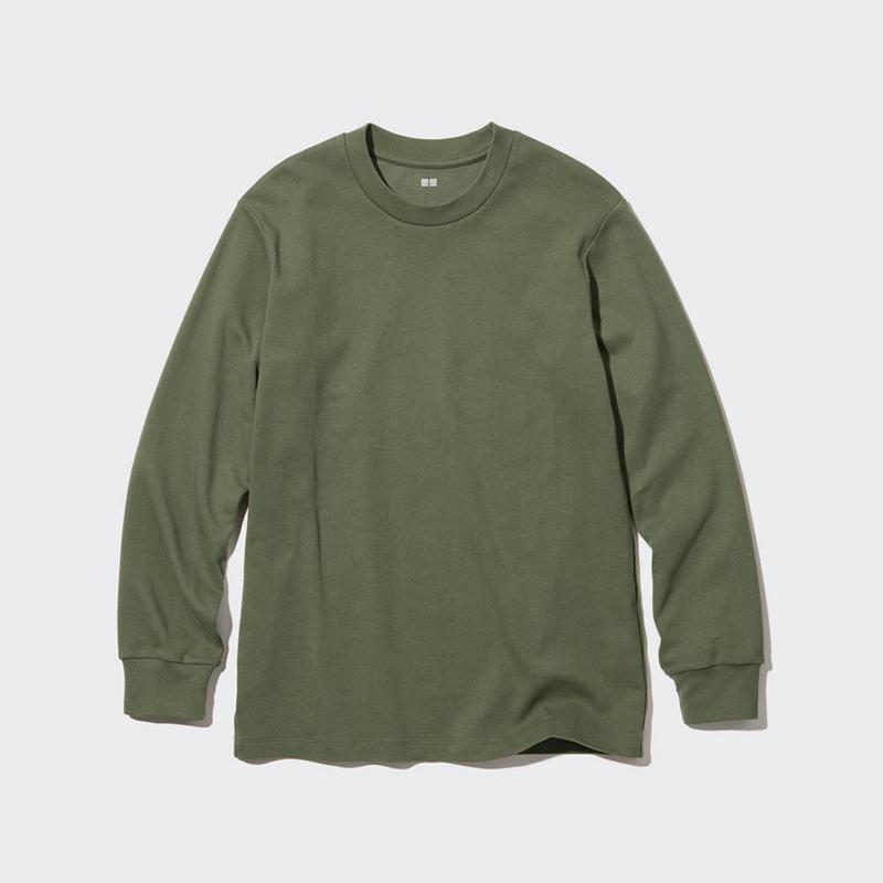 Uniqlo Soft Brushed Cotton Crew Neck Long Sleeved Men T-Shirt Olive  US |  LFRZ-43510