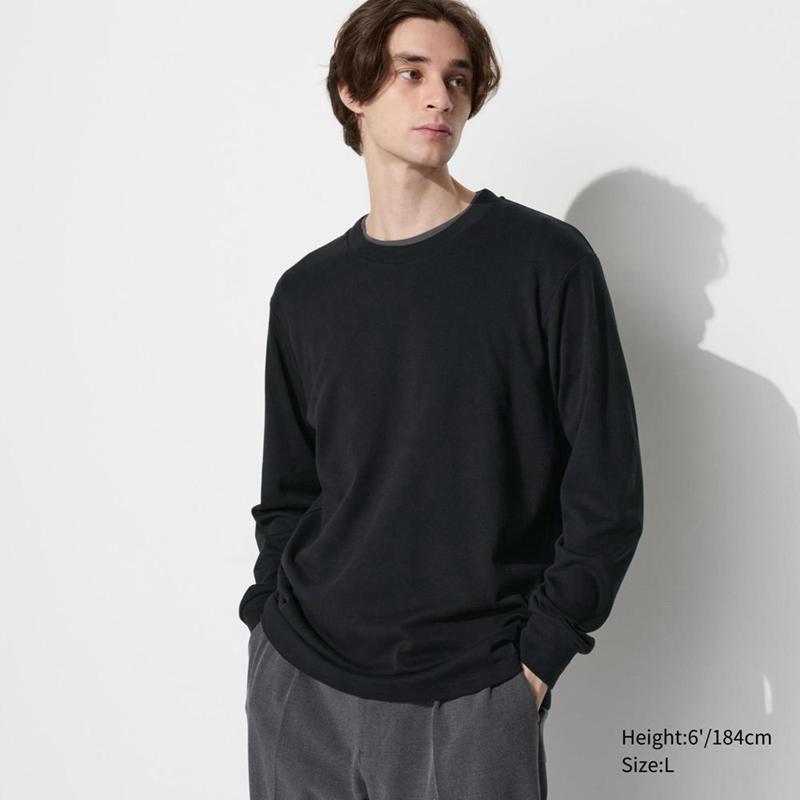 Uniqlo Soft Brushed Crew Neck (Long Sleeve) Men T-Shirt Black  US |  WOAH-16857