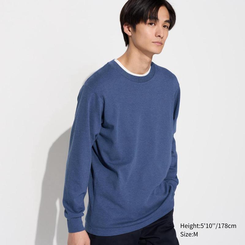 Uniqlo Soft Brushed Crew Neck (Long Sleeve) Men T-Shirt Blue  US |  CDRI-72954