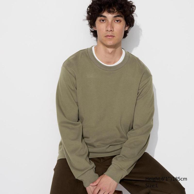 Uniqlo Soft Brushed Crew Neck (Long Sleeve) Men T-Shirt Olive  US |  VNZG-64378