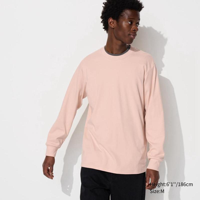 Uniqlo Soft Brushed Crew Neck (Long Sleeve) Men T-Shirt Pink  US |  GLBU-89346