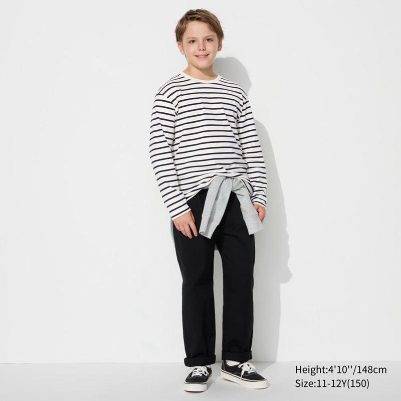 Uniqlo Soft Brushed Crew Neck Long Sleeve (Stripe) Kids' T-Shirt Off White  US |  SZQC-70916