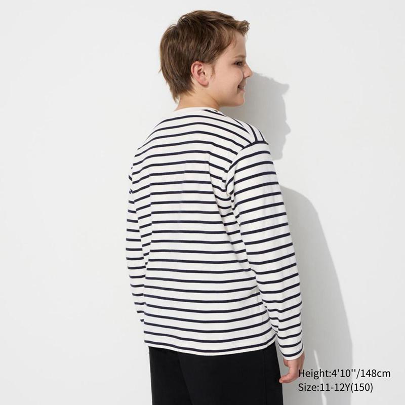 Uniqlo Soft Brushed Crew Neck Long Sleeve (Stripe) Kids' T-Shirt Off White  US |  SZQC-70916