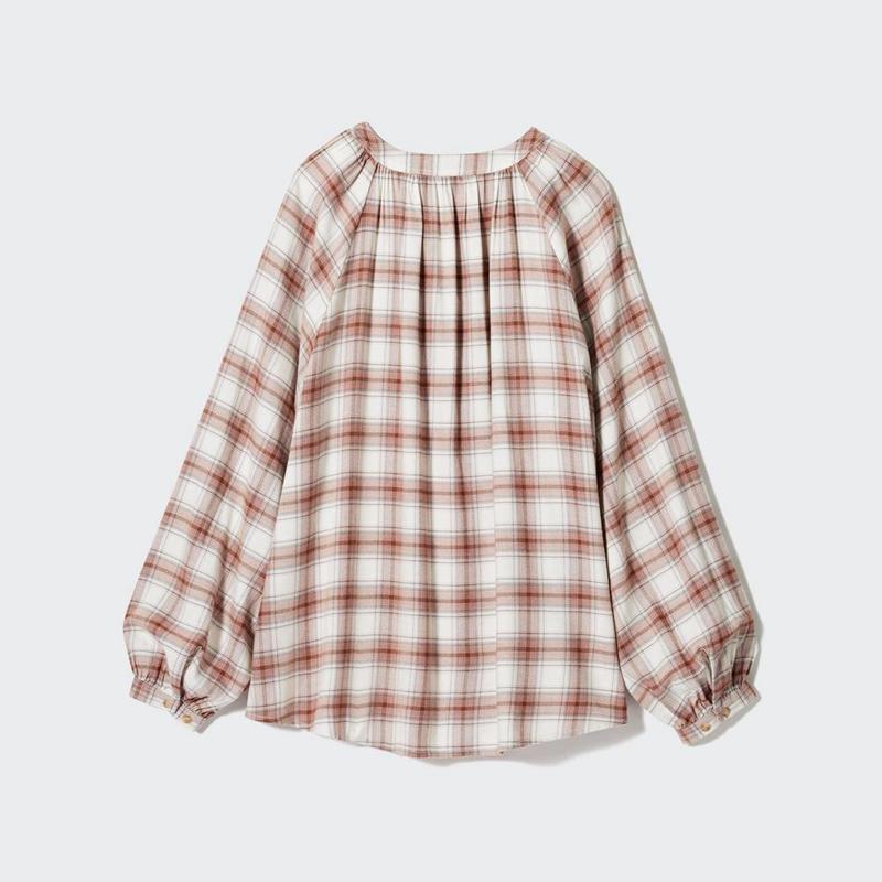 Uniqlo Soft Flannel Gathered (Check) Women Blouse Red  US |  EXKI-51493