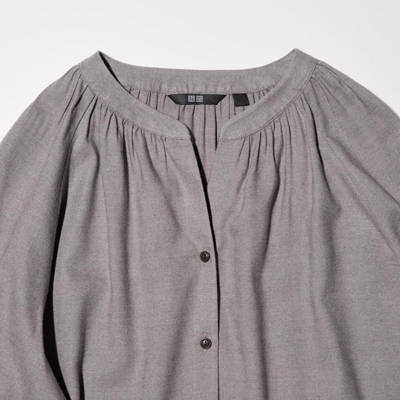 Uniqlo Soft Flannel Gathered Women Blouse Grey  US |  DUZF-84715