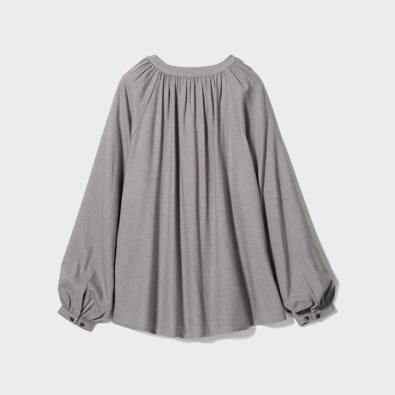 Uniqlo Soft Flannel Gathered Women Blouse Grey  US |  DUZF-84715