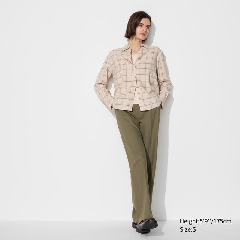 Uniqlo Soft Flannel Skipper (Check) Women Shirts Beige  US |  ZQOS-25970