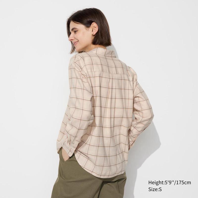 Uniqlo Soft Flannel Skipper (Check) Women Shirts Beige  US |  ZQOS-25970