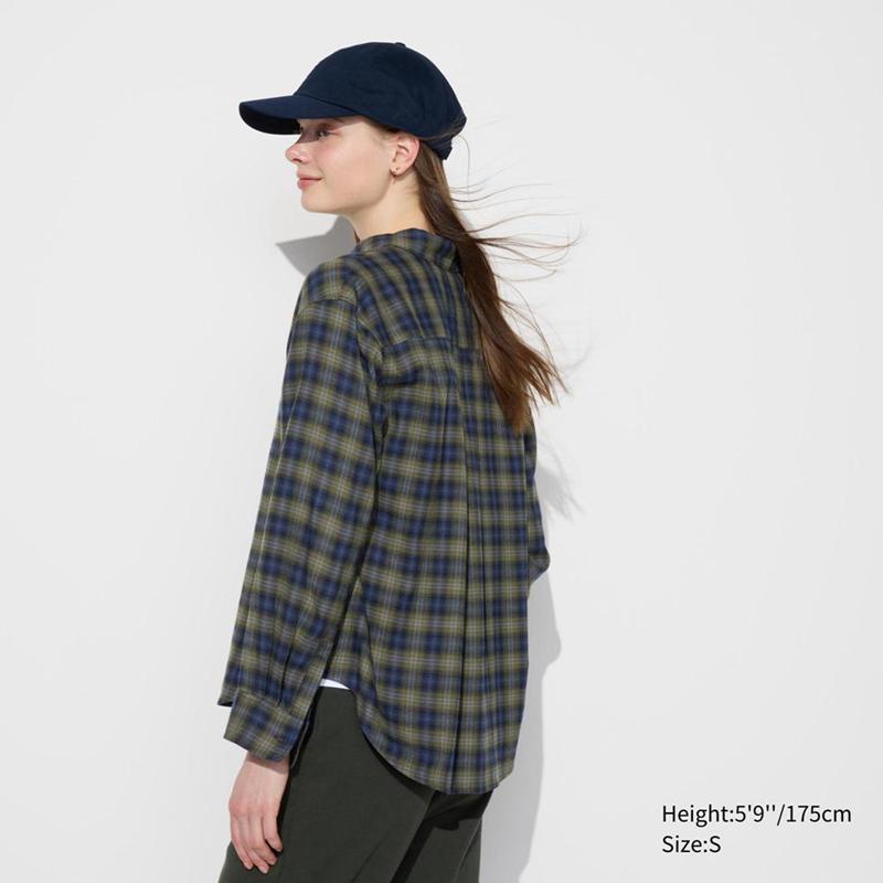 Uniqlo Soft Flannel Skipper (Check) Women Shirts Light Grey  US |  TVWM-76904