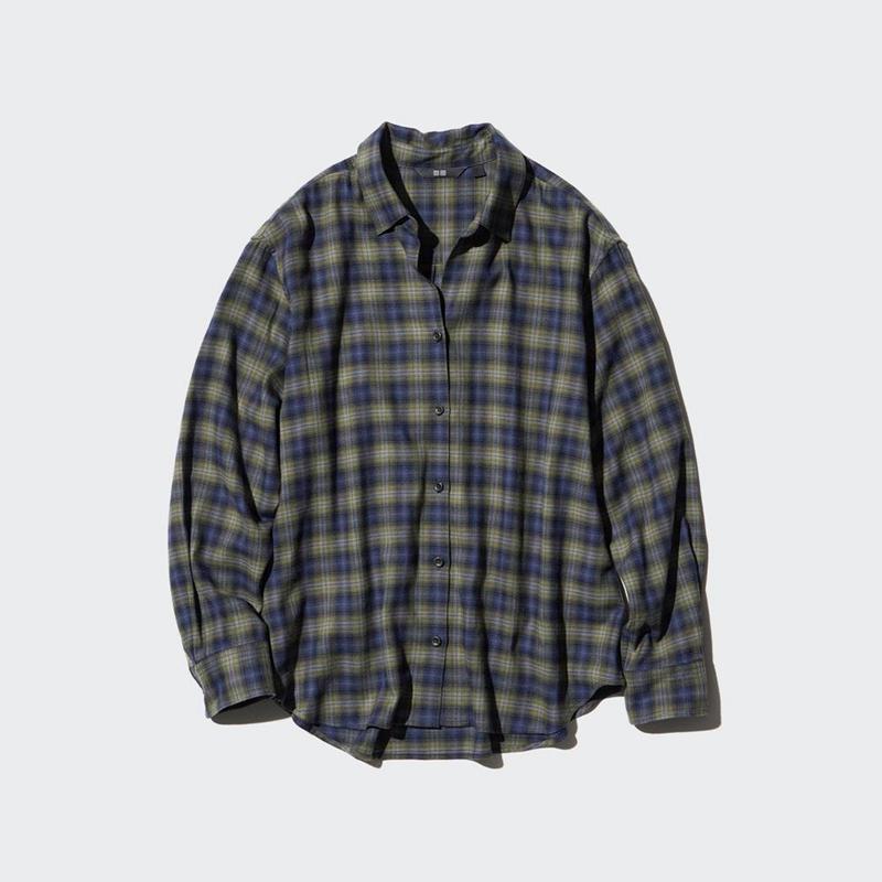 Uniqlo Soft Flannel Skipper (Check) Women Shirts Light Grey  US |  RPWK-47583