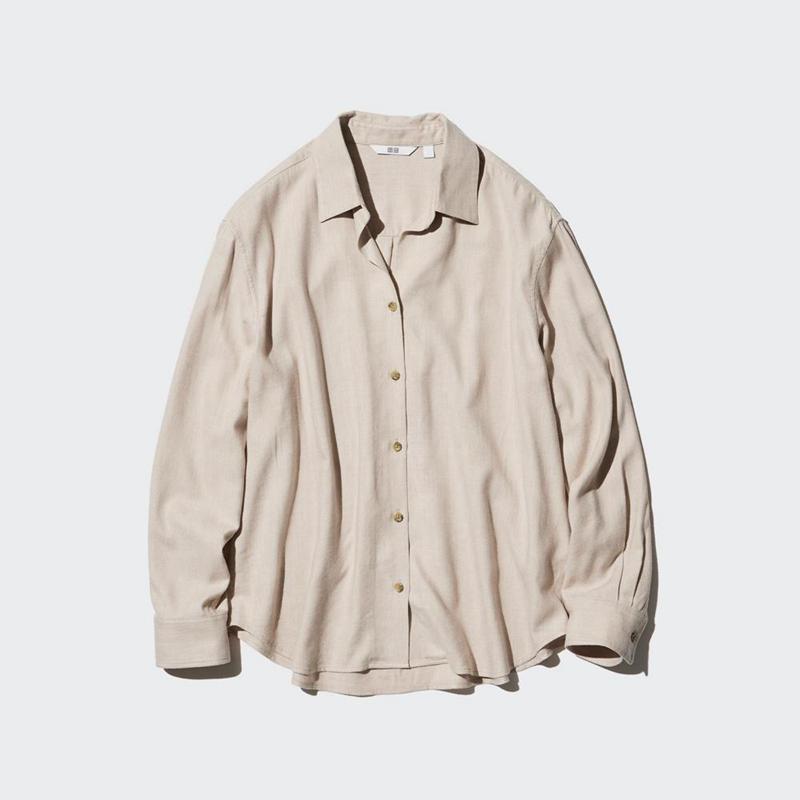 Uniqlo Soft Flannel Skipper Women Shirts Off White  US |  WKIG-59130