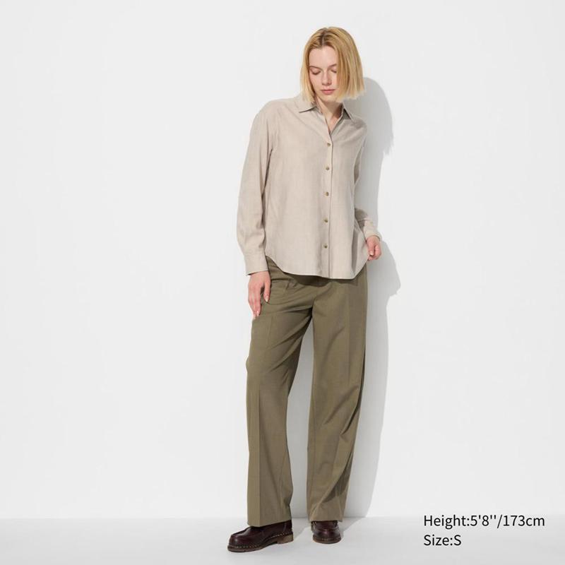 Uniqlo Soft Flannel Skipper Women Shirts Beige  US |  LOMU-43580