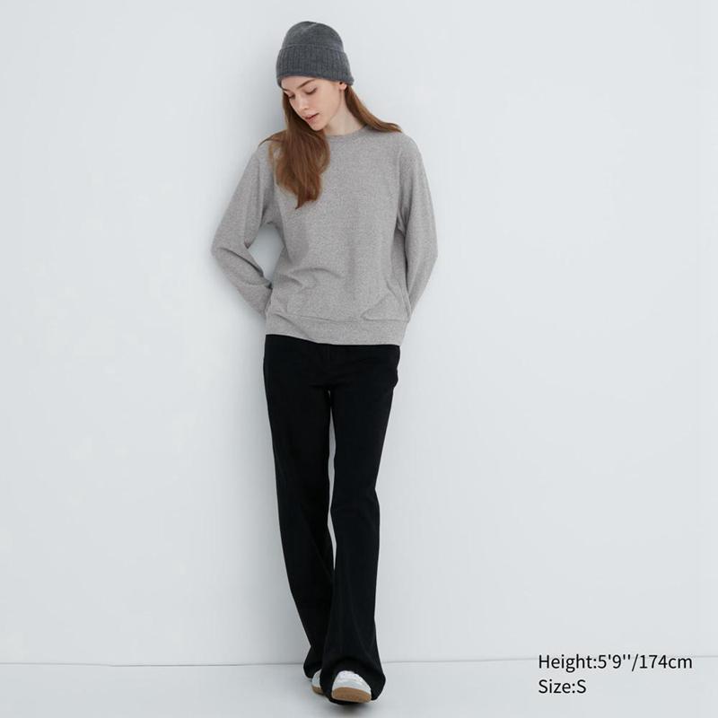 Uniqlo Soft Fleece Crew Neck Long Sleeved Women T-Shirts Grey  US |  GOJU-15928