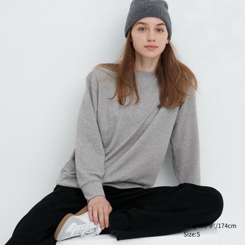 Uniqlo Soft Fleece Crew Neck Long Sleeved Women T-Shirts Grey  US |  GOJU-15928