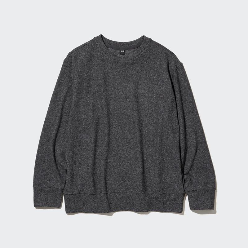 Uniqlo Soft Fleece Crew Neck Long Sleeved Women T-Shirts Dark Grey  US |  RJNH-89703