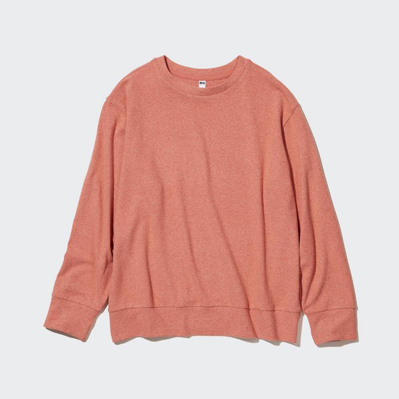 Uniqlo Soft Fleece Crew Neck Long Sleeved Women T-Shirts Light Orange  US |  JMAV-50376