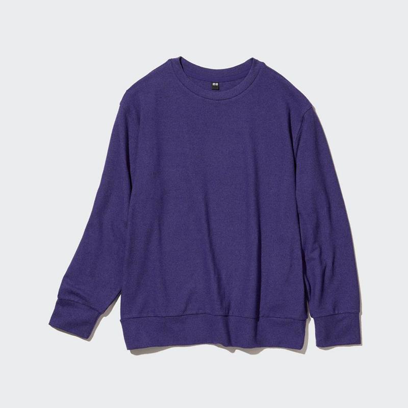 Uniqlo Soft Fleece Crew Neck Long Sleeved Women T-Shirts Purple  US |  DFCS-38012