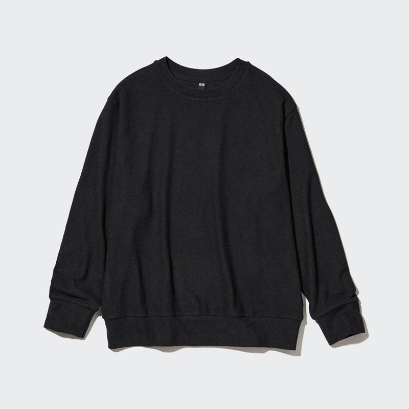 Uniqlo Soft Fleece Crew Neck Long Sleeved Women T-Shirts Black  US |  LQDC-79068