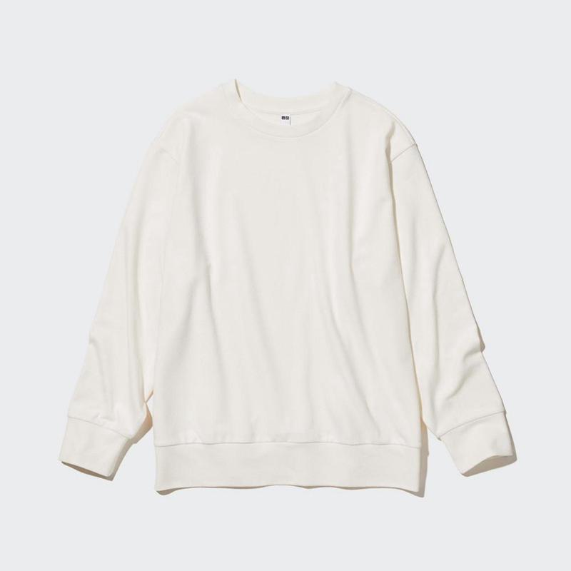 Uniqlo Soft Fleece Crew Neck Long Sleeved Women T-Shirts Off White  US |  SQVU-75631