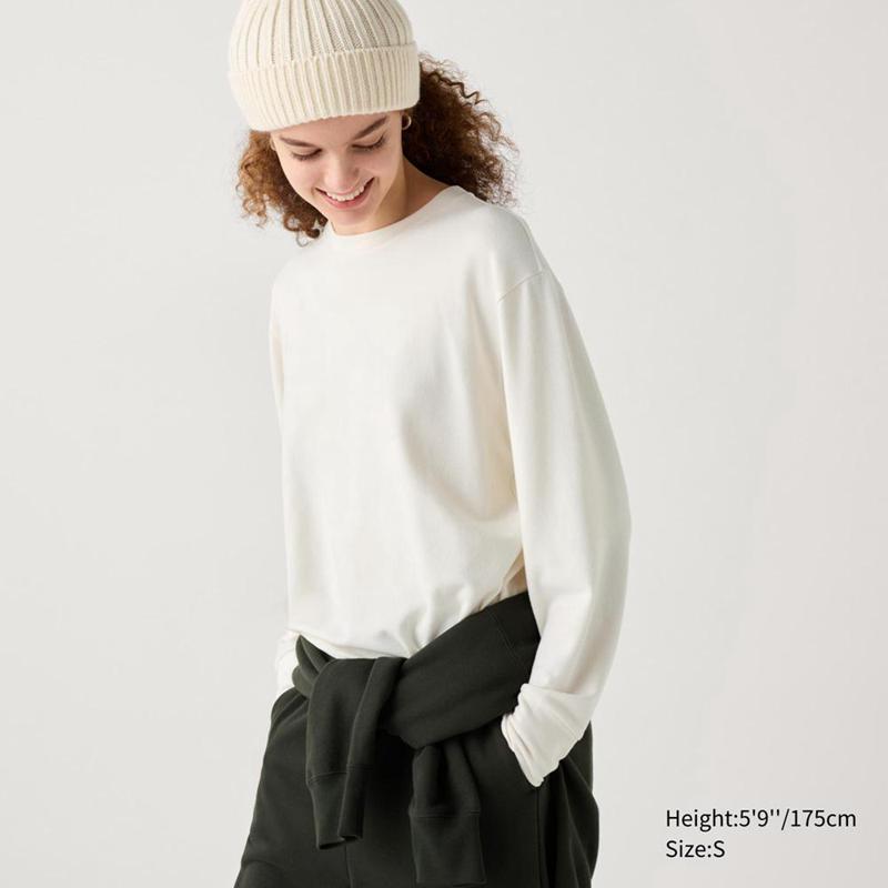 Uniqlo Soft Knit Fleece Crew Neck (Long Sleeve) Women T-Shirts Off White  US |  WAUO-03582