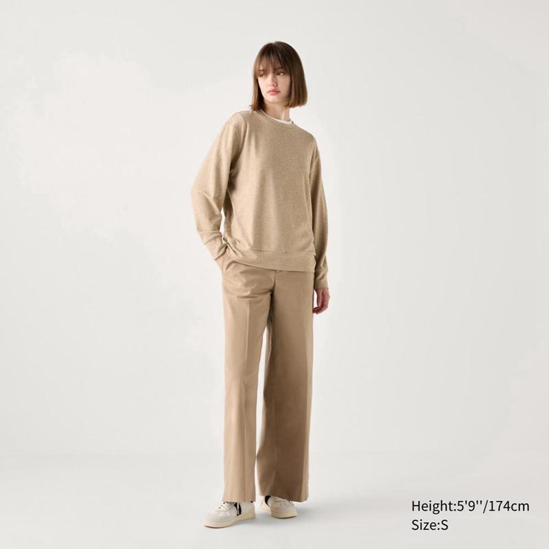 Uniqlo Soft Knit Fleece Crew Neck (Long Sleeve) Women T-Shirts Beige  US |  ERXL-09458