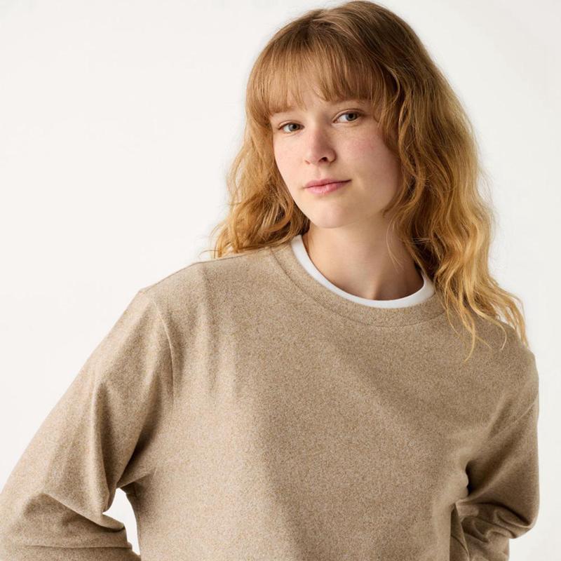 Uniqlo Soft Knit Fleece Crew Neck (Long Sleeve) Women T-Shirts Beige  US |  ERXL-09458