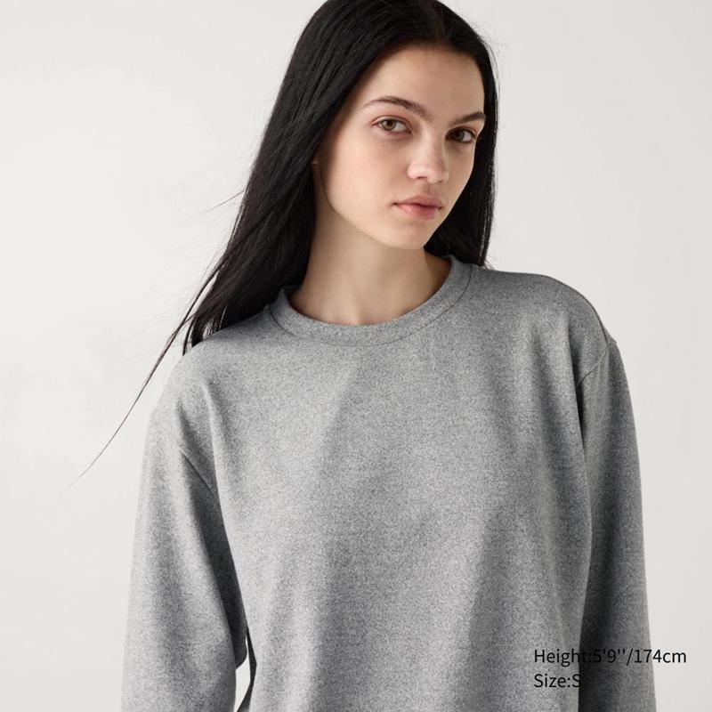 Uniqlo Soft Knit Fleece Crew Neck (Long Sleeve) Women T-Shirts Grey  US |  MAVQ-01365