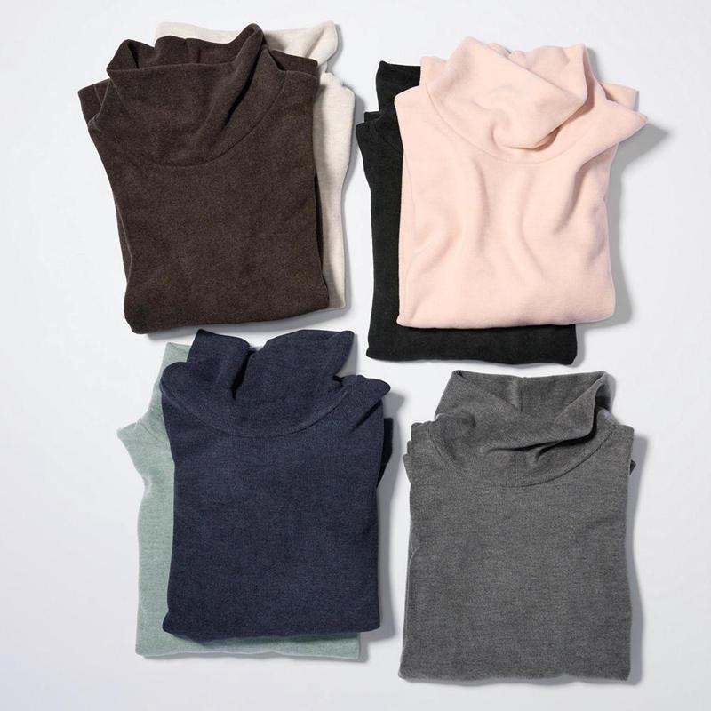 Uniqlo Soft Knit Fleece Ribbed High Neck (Long Sleeve) Women T-Shirts Natural  US |  HFMA-03925