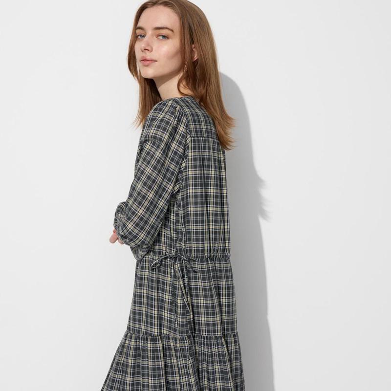 Uniqlo Soft Lawn (Check) Women Dress Dark Grey  US |  WZGF-50314