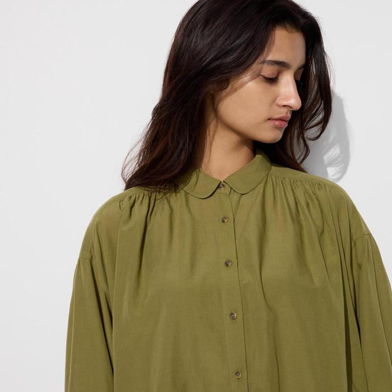 Uniqlo Soft Lawn Gathered Women Blouse Olive  US |  OZFW-54928