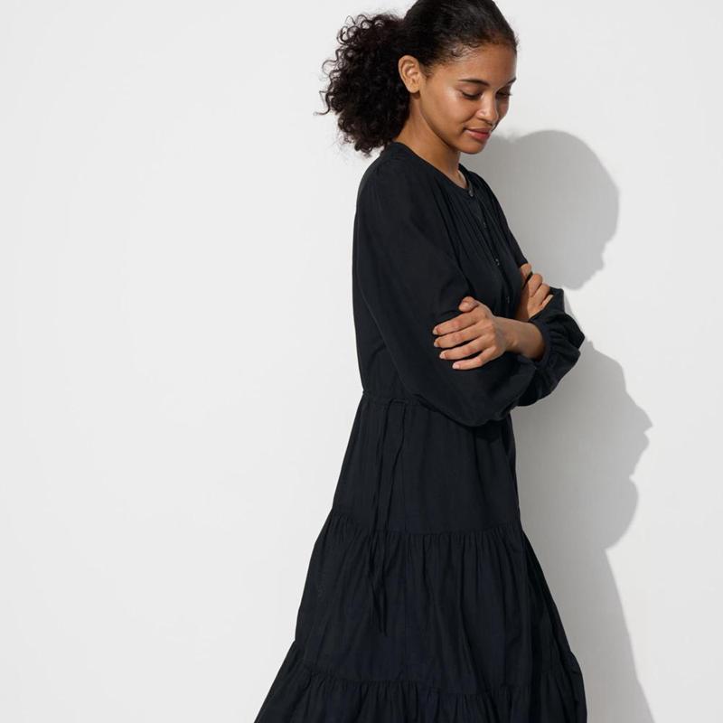 Uniqlo Soft Lawn Women Dress Black  US |  HMAJ-48203