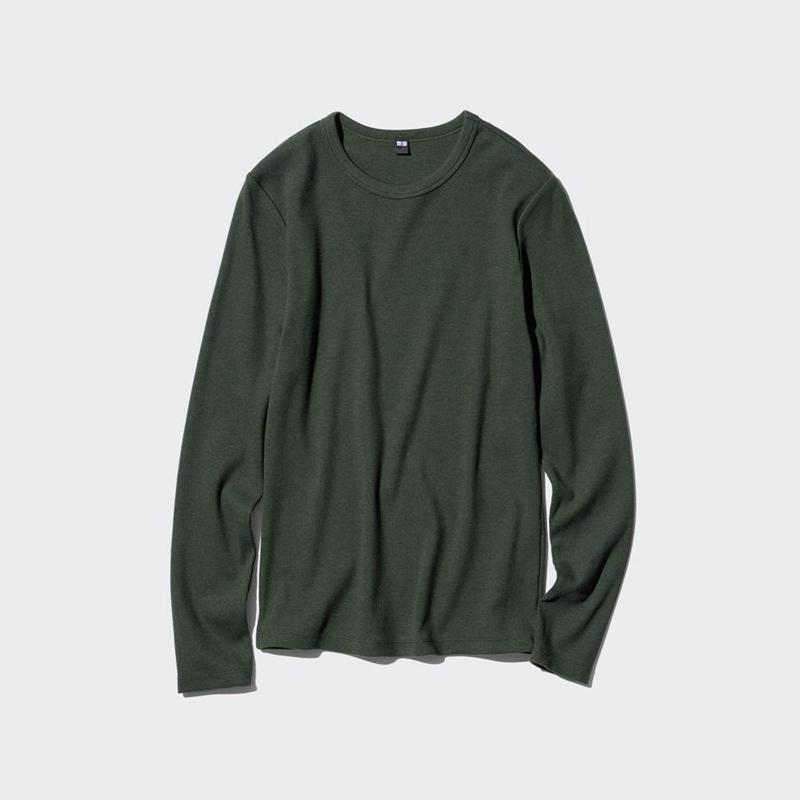 Uniqlo Soft Ribbed Crew Neck (Long Sleeve) Women T-Shirts Dark Green  US |  IHEL-29018