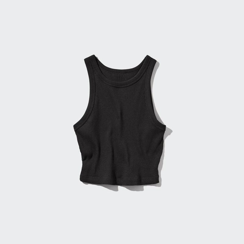 Uniqlo Soft Ribbed Cropped Fit Women Vest Top Black  US |  VZMA-58431