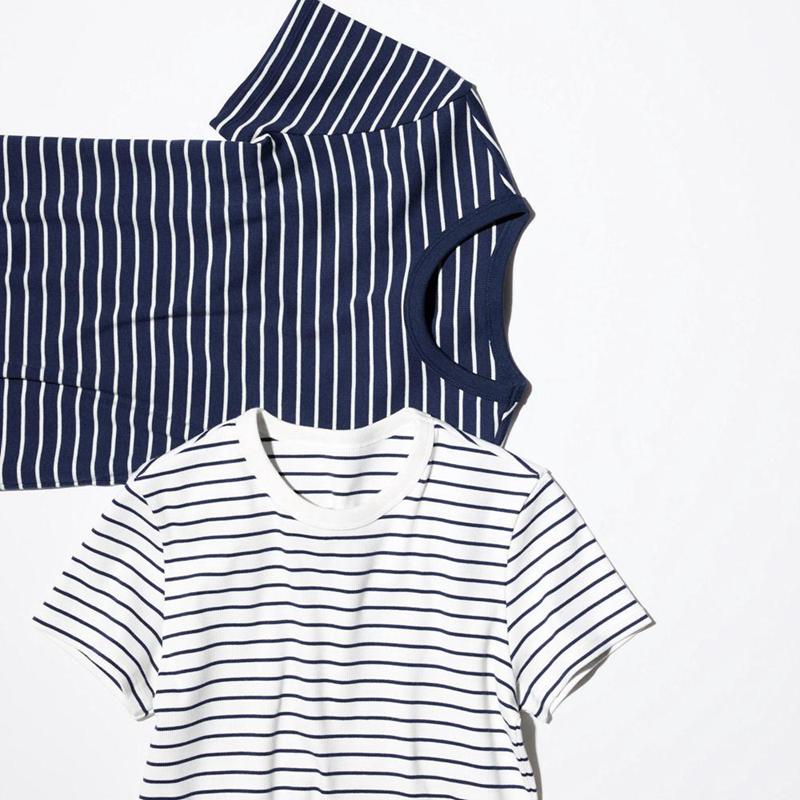 Uniqlo Soft Ribbed (Stripe) Women T-Shirts Navy  US |  BNIC-43217