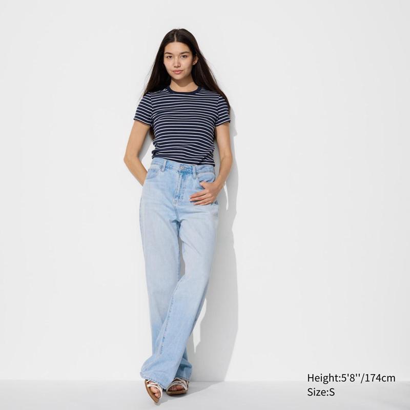 Uniqlo Soft Ribbed (Stripe) Women T-Shirts Off White  US |  GTCA-48102