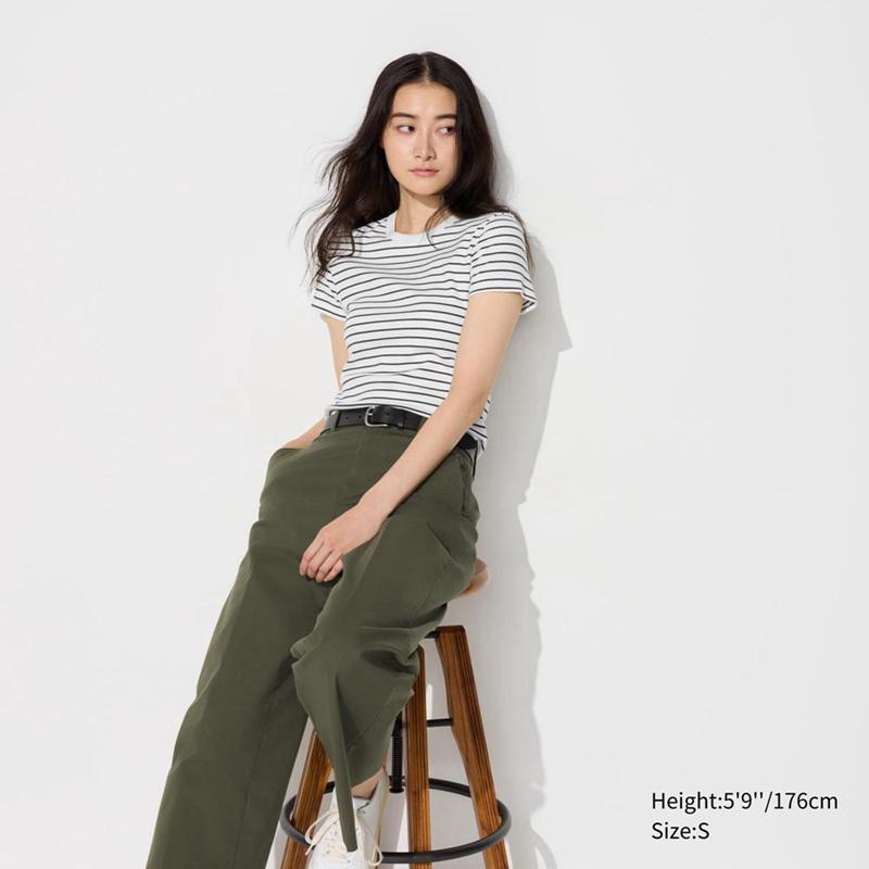 Uniqlo Soft Ribbed (Stripe) Women T-Shirts Off White  US |  GTCA-48102