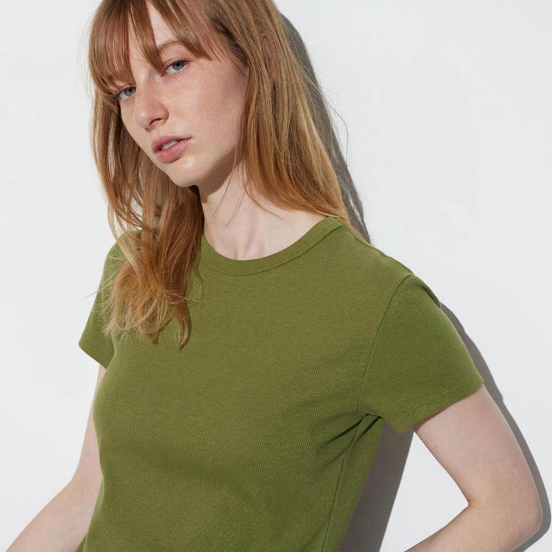 Uniqlo Soft Ribbed Women T-Shirts Beige  US |  OQZL-26948