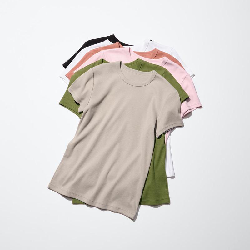 Uniqlo Soft Ribbed Women T-Shirts Beige  US |  OQZL-26948