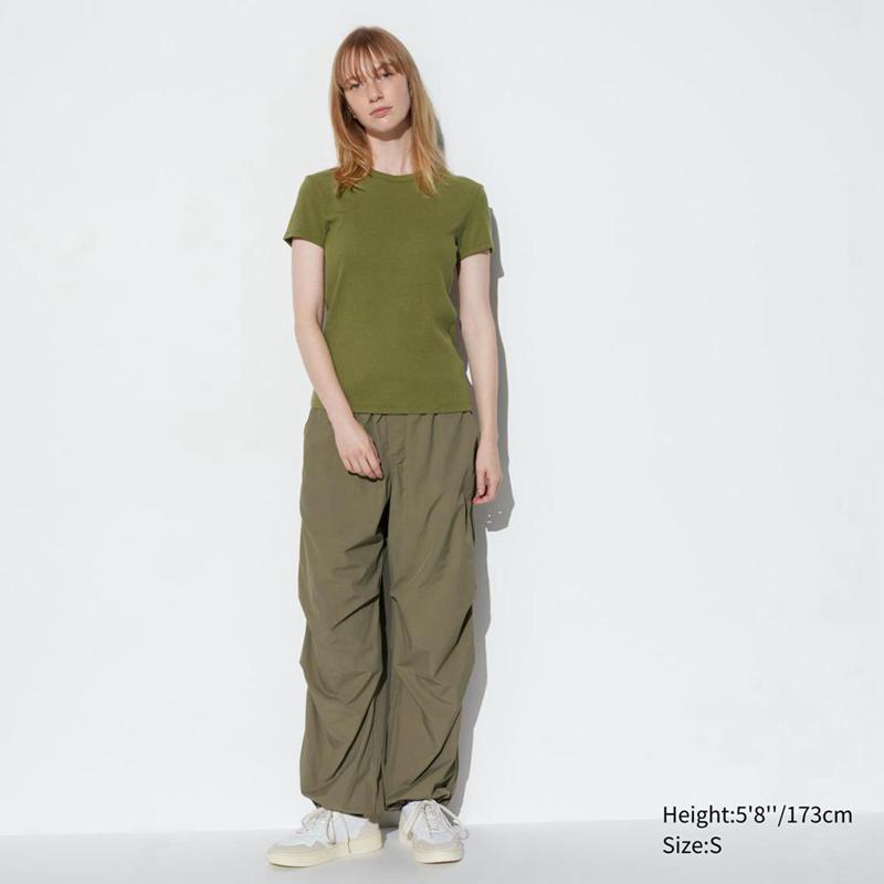 Uniqlo Soft Ribbed Women T-Shirts Olive  US |  YLVI-74036